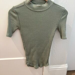 We The Free Sage Ribbed Short Sleeve Top